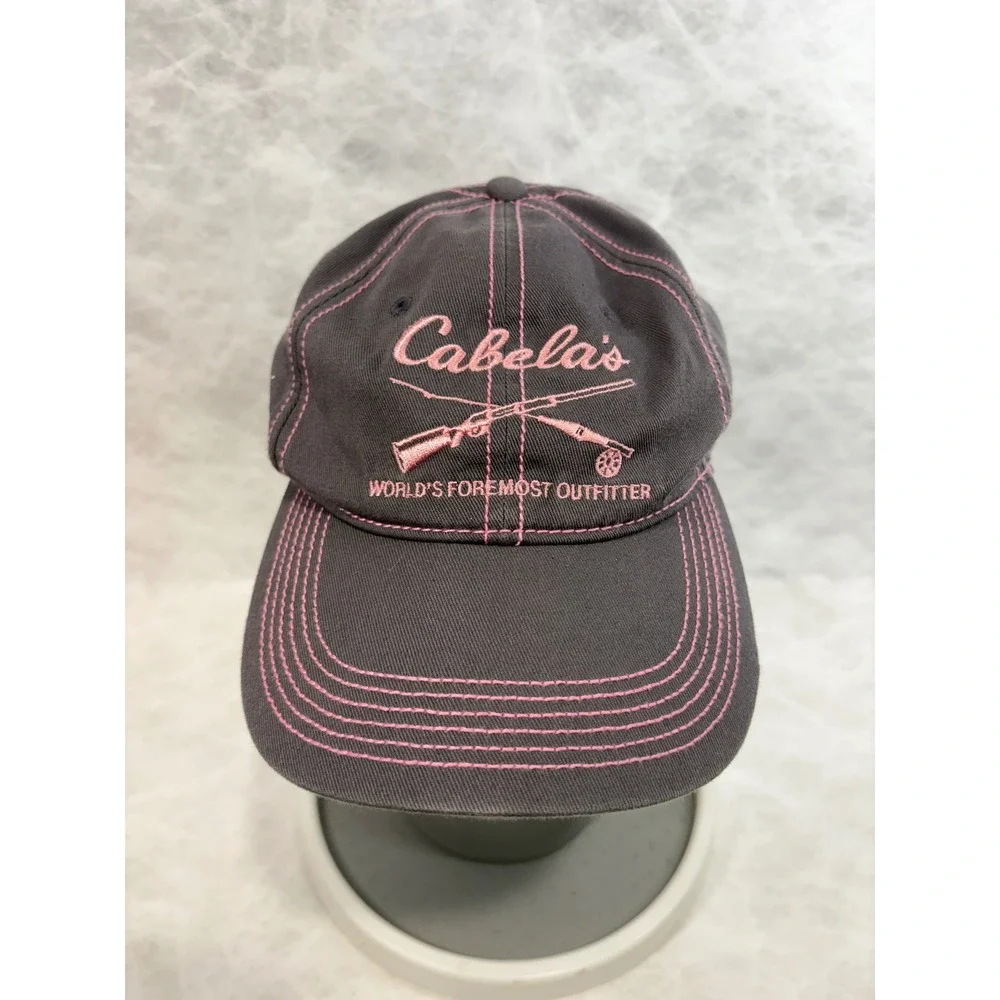 Cabelas Gray Pink Embroidered Logo Baseball Cap Adjustable Hat Womens OSFM